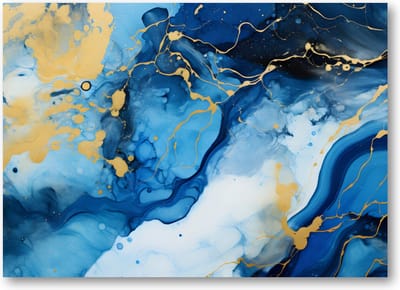 Aqua blauw goud marmer - Marmerpatroon - 70x50 Canvas Liggend - Minimalist