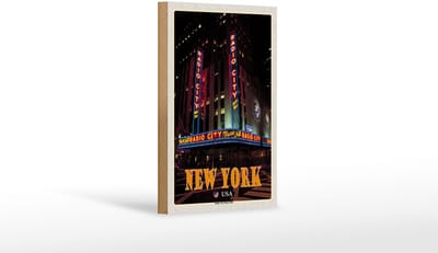 Holzschild Reise 12x18 cm New York USA Radio City Music Hall Dekoration