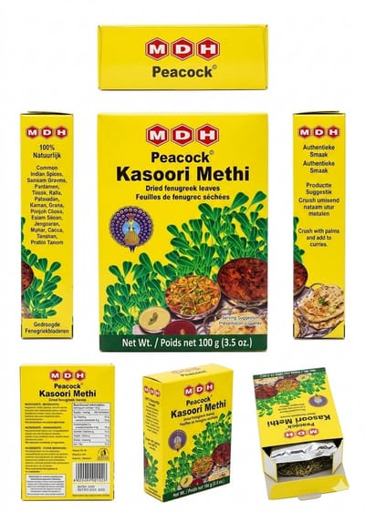 MDH Kasoori Methi (Gedroogde Fenegriekbladeren) | Authentieke Indiase Gedroogde Kruiden & Specerijen voor Curries en Smaakvolle Indiase Gerechten | 1000g Met Kajal Sticker