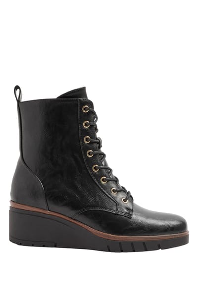 Yours Zwarte Veterlaarzen Met Sleehak In Brede E En Extra Brede Eeepasvormsize 37EEE