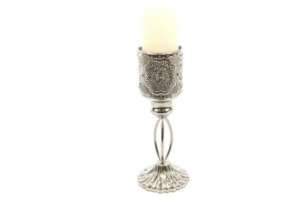 Oosterse Lantaarn | Metalen Kaarsenhouder Zilver |  27cm | Waxinelichthouder | Kandelaar