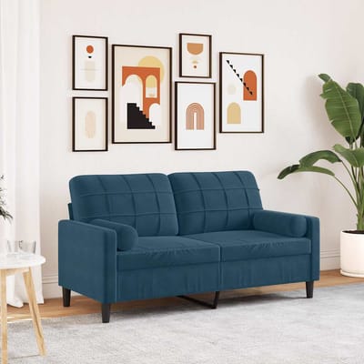 vidaXL - Tweezitsbank - met - sierkussens - 140 - cm - fluweel - blauw