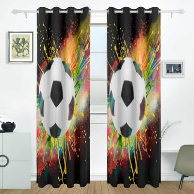 3D Voetbalontwerp Slaapkamer Keuken Gordijn Sportbal Voetbal Waterverf Achtergrond Gordijnen voor Woonkamer Decoratieve Items 135W x 60H(cm) gray
