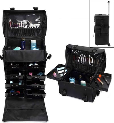 Make up / Pedicure-trolley - Schoonheids koffer - 100% Polyester stof - een stuk - Pedicure motor past in beide koffers - Vrij compact - gemaakt voor Thuis of Mobielgebruik of in de Kapperszaak