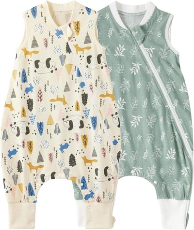 SnelShoppen - Baby Slaapzak met Voeten 2-Pack, Zomer Slaapzak 0.5 Tog, 100% Katoen, Comfortabele Babydeken voor 6-12 Maanden, Veilig en Ademend