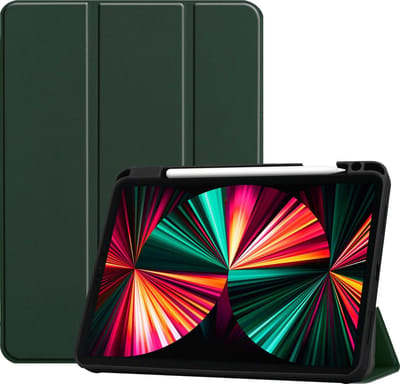 Hoes - Geschikt voor Apple iPad Pro (2021) - 12.9 inch - Dun & Stevig - Trifold Bookcase - Hard Cover Case - Met Uitsparing Geschikt voor Apple Pencil - Hardcover Book - Tablet Hoesje - Donkergroen