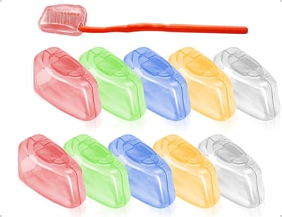 Dailygoods- Beschermkappen 10 stuks - Draagbaar - Reisetui met clip - Transparant - Voor thuis/camping/hotel - Robuust en duurzaam - Tandenborstelhoes