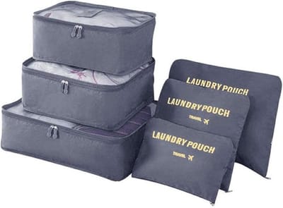 Bagage Organizer - 6-delige reistassen - Reistassen voor droge kleding - Ondergoed - Make-up en andere accessoires - Perfect voor op reis - Opbergruimte (grijs)