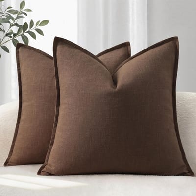 Kussenhoezen Set - Katoen Sierkussen - 2 Stuks 40x40 cm - Ademend met Randafwerking - Voor Bank Bed Woonkamer - Donkerbruin