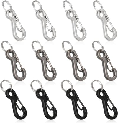 12 Sets Mini Carabiner Haken - Kleine Metaal Springclip Sleutelhanger, Verwijderbare Carabiner Sleutelhanger, Ringen voor Rugzak, Hond Leash en Vissen (3 Kleuren)