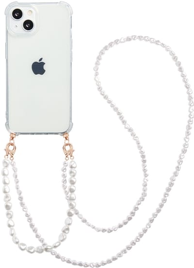 Casies hoesje geschikt voor Apple iPhone 15 met koord - Parel ketting - long & short size - crossbody - Cord Case Pearl