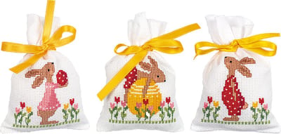 Vervaco - Kruidenzakje kit - Pasen - Paaskonijnen set van 3 - PN-0196545 - Borduren - Borduurpakket - Borduurpakket volwassenen - Borduurpakket kind