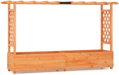 Plantenbak met klimrek - Bloembak - Weerbestendig - Met trellis - Buiten - Hout - Plantenrek - 110 Liter - Bruin