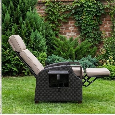 Ligstoel Rotan – Verstelbare Relaxligstoel met Zitkussen, Luxe Tuinligstoel voor Binnen & Buiten, Comfortabel Zonnebed, Bruin Rotan met Beige Kussen – Bella