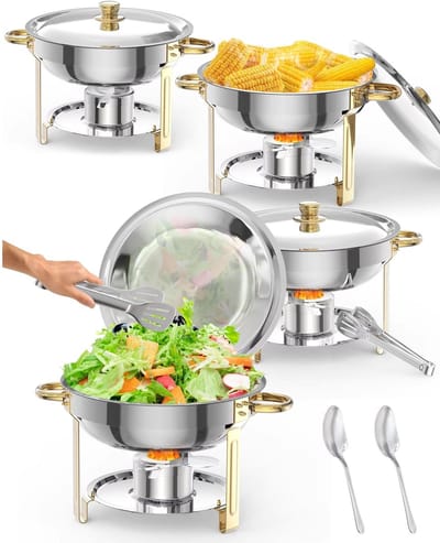 Set van 4 Chafing Dishes 5L - Voedselwarmer met Deksel en Accessoires - voor catering en feesten - Roestvrij Staal