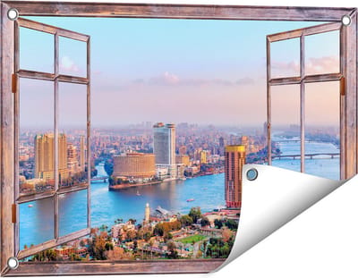 Gards Tuinposter Doorkijk De Nijl Rivier in Cairo, Egypte - 60x40 cm - Tuindoek - Tuindecoratie - Wanddecoratie buiten - Tuinschilderij