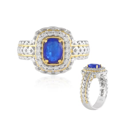 Cavill - Luxe Damesring in 925 Sterling Zilver met Palladium - Kobaltblauwe Spinel 1,179 ct & Ovale Zirkonia's 0,567 ct