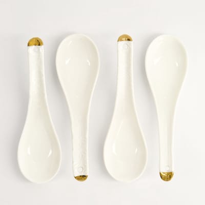Tokyo Design Studio Nippon White - Goude Rand Lepelset 4 stuks - Wit Goud