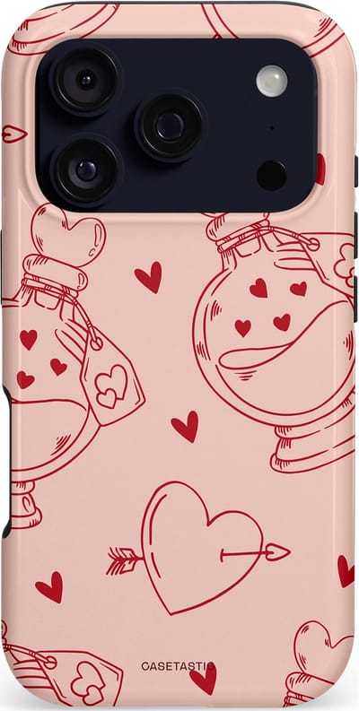Casetastic hoesje geschikt voor Apple iPhone 17 Pro - MagSafe - Dubbellaagse bescherming - Zoete Liefdesflirt - Roze Rood - Pafrum - Love You - Valentijn - Fashion Case - Perzik Zand Koraal