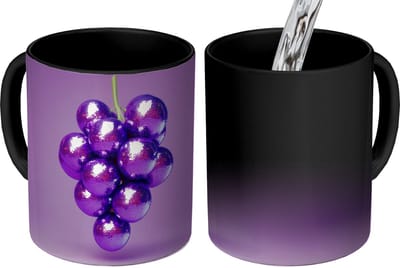 Magische Mok - Foto op Warmte Mokken - Koffiemok - Druif - Disco - Glitter - Paars - Magic Mok - Beker - 350 ML - Theemok