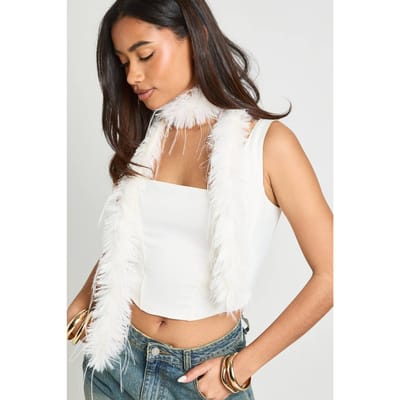 boohoo Dames Witte Nepveren Boa