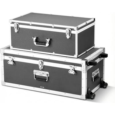 VEVOR 2 X Transportkoffers Opbergdozen Afsluitbare Opbergdozen, Grote Opbergdoos met Wielen & 3 metalen Handgrepen, Transportkoffer met Deksel voor Appartement Studentenkamer Grijs