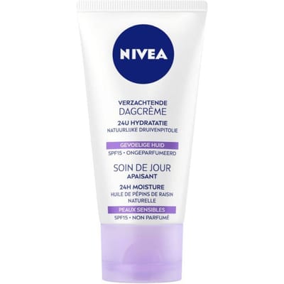 NIVEA Essentials Verzachtende Dagcrème voor Vrouwen - Gevoelige Huid - SPF15 - Moisturizer - Parfumvrij - Met Zoethoutextract - 50ml