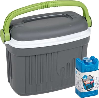Koelbox met koelelementen - 8 liter - kunststof - grijs - 36 x 21 x 28 cm