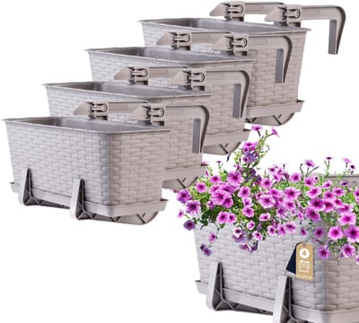 KADAX Bloembakset, balkonbakset van kunststof, plantenbak voor bloemen en kruiden, duurzame balkonpot, plantenbak voor balkon, 40 cm, set van 4, karamel