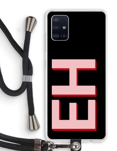 Gepersonaliseerd - Case Company® - Hoesje met koord geschikt voor Samsung Galaxy A51 4G hoesje met Koord - Monogram - Telefoonhoesje met Zwart Koord - Bescherming aan alle Kanten en Over de Schermrand