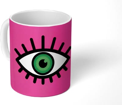 Mok - Koffiemok - Minimalistisch - Oog - Roze - Mokken - 350 ML - Beker - Koffiemokken - Theemok