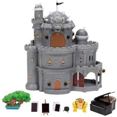Super Mario Galaxy Film – 30 cm Deluxe Bowser Kasteel Speelset met 3,8 cm Bowser-figuur, piano, bonsaiboompje, hittegevoelige afbeeldingen en meer