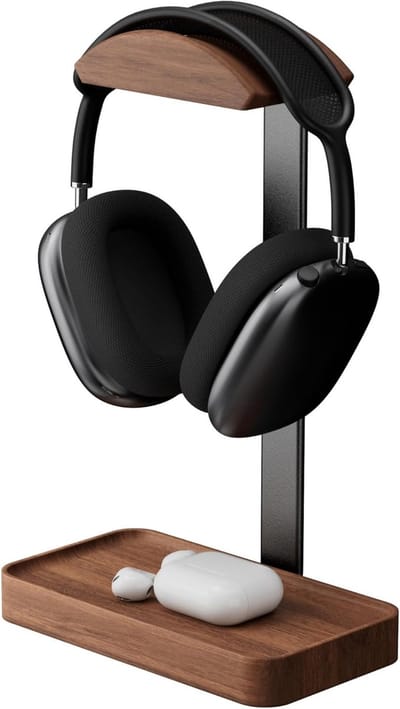 Notenhouten Koptelefoon Standaard - Koptelefoon houder - Headset houder - Gaming Headset Stand - Met Opbergbasis - Hoofdtelefoon Standaard Bureau - Koptelefoon Standaard Universeel