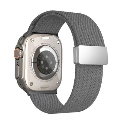 Nylon bandje - geschikt voor Apple Watch 1/2/3/4/5/6/7/8/9/10/11/ SE (1,2,3) met maat 38 mm / 40 mm / 41 mm en 42 mm (Watch 10/11) - magneetsluiting - grijs