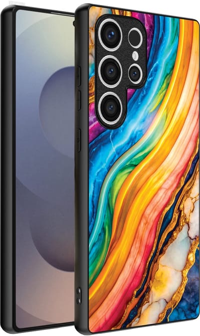 Smartphonica Telefoonhoesje Geschikt voor Samsung Galaxy S25 Ultra met Regenboog Goud Marmer Opdruk - TPU Backcover Case Rainbow Gold Marble Design geschikt voor Samsung Galaxy S25 Ultra