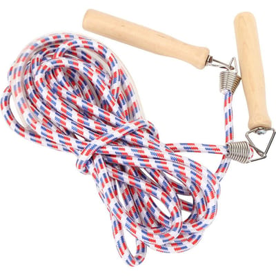Katoenen Springtouw met Houten Handvat Meerdere Spelers Springtouwen voor Schooltraining Rood en beige