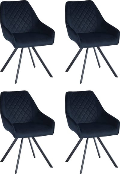 Colenis® - Elias Eetkamerstoel - Set Van 4 - Zwart - Velvet - 180° draaibaar