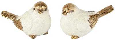Dekoratief | Vogeltje 'Finn', wit/goud, resina, 11x6x7cm, set van 2 stuks | A255212