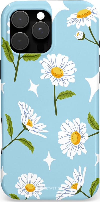 Casetastic hoesje geschikt voor Apple iPhone 16 Pro Max - MagSafe - Dubbellaagse bescherming - Margrietjes in de Wind - Fashion Case - Lichtblauw Wit Groen