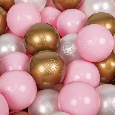 KiddyMoon Ballenbak ballen voor Kinderen Ø7 cm met 50 Stuks - Kinderballen baby - Speelballen voor Ballenbad - BPA-vrij - Ballenbak ballen - Kleurrijke ballen - Baby Speelgoed - Poederroze Parel Goud