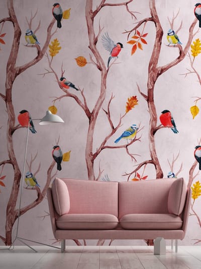 VROLIJKE VOGELS FOTOBEHANG | Herhaalbaar Patroon - 1,59 x 2,80 meter - A.S. Création Metropolitan Stories "The Wall"
