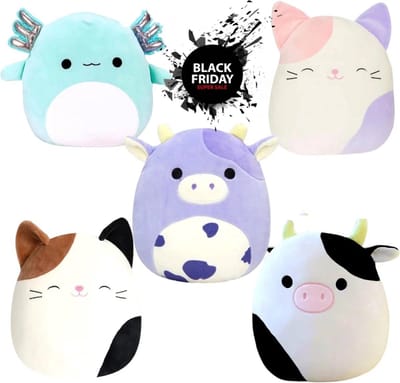 Klikkopers® - 5 Kawaii knuffels - 7 cm - Squish Knuffels - Knuffel Koe - Knuffel Kat - Knuffel Paars koe - Knuffel Axoltotl - Voordeel Pakket - Knuffel Kat - Pas op, extra klein maar extreem schattig