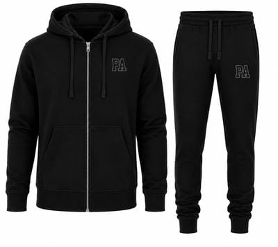 Trainingspak Heren met Rits – Joggingpak Heren – Hoodie en Sportbroek - Zwart - M