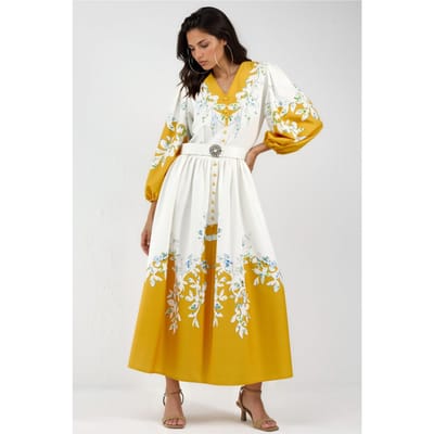 Bloemen Maxi Jurk met V-hals en Knoopdetails
