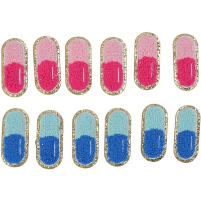 12 Pièces Patchs Brodés Dessin Animé Mignon Forme de Pilule Patchs Faciles à Repasser pour Bricolage Vêtements Sacs Chaussures