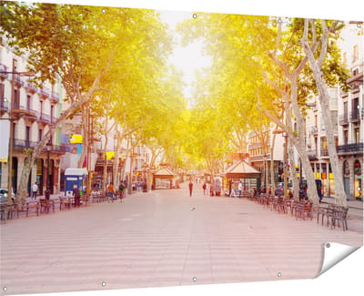 Gards Tuinposter De Ramblas Straat in Barcelona - 180x120 cm - Tuindoek - Tuindecoratie - Wanddecoratie buiten - Tuinschilderij