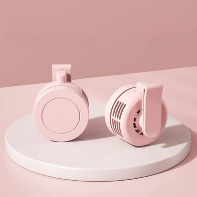 Bladloze Mini Clip Fan - Voor Hals En Taille - Handenvrij - Usb Oplaadbaar - 3 Snelheden - Stil - 360° Verstelbaar - Roze - Afmeting 8x6.5x6 cm