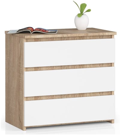 Nachtkastje CL3 met 3 Lades / AKORD Furniture Factory / Sonoma Eik - Wit / 60 x 57 x 35 cm