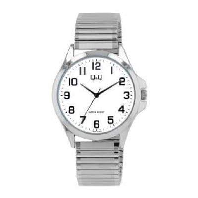 Q&Q-Heren-horloge-rekbare band-rekband-duidelijke wijzerplaat-inkortbaar zie instructievideo-3 atm waterdicht-diameter 39 mm