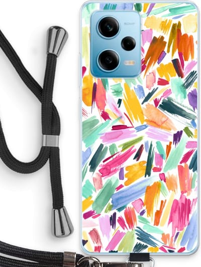 Case Company® - Hoesje met koord geschikt voor Xiaomi Redmi Note 12 Pro 5G hoesje met Koord - Watercolor Brushstrokes - Telefoonhoesje met Zwart Koord - Bescherming aan alle Kanten en Over de Schermrand